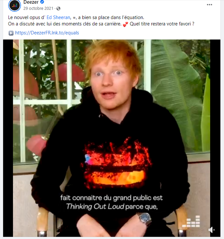 Deezer - Exemple de publication Facebook